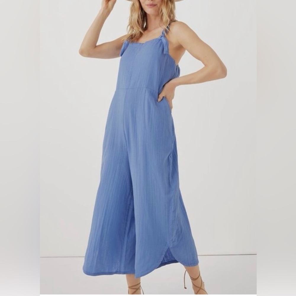 Pact Coastal Double Gauze Organic Cotton Tie-Strap Jumpsuit Wide Leg Plus  ,XXXL